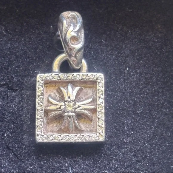 Chrome Hearts .925 Diamond Pendant Pave Signature Square Cross Frame Necklace